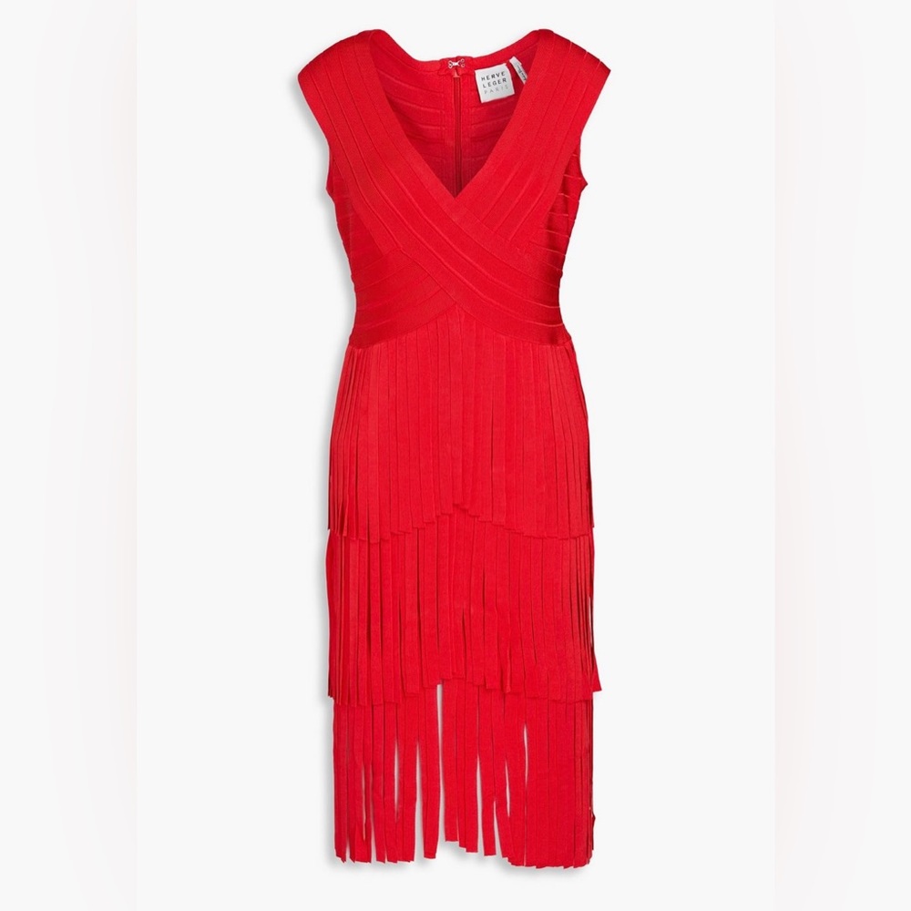 HERVE LEGER red fringe dress